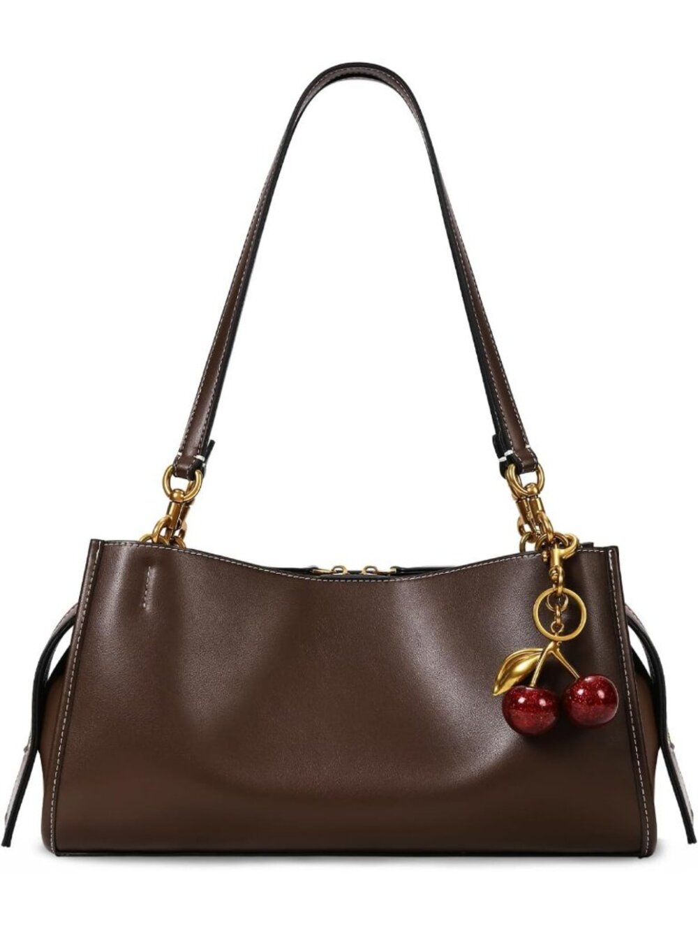 Trendy Medium PU Leather Tote Bag for Women with Cherry Pendant - Stylish Travel